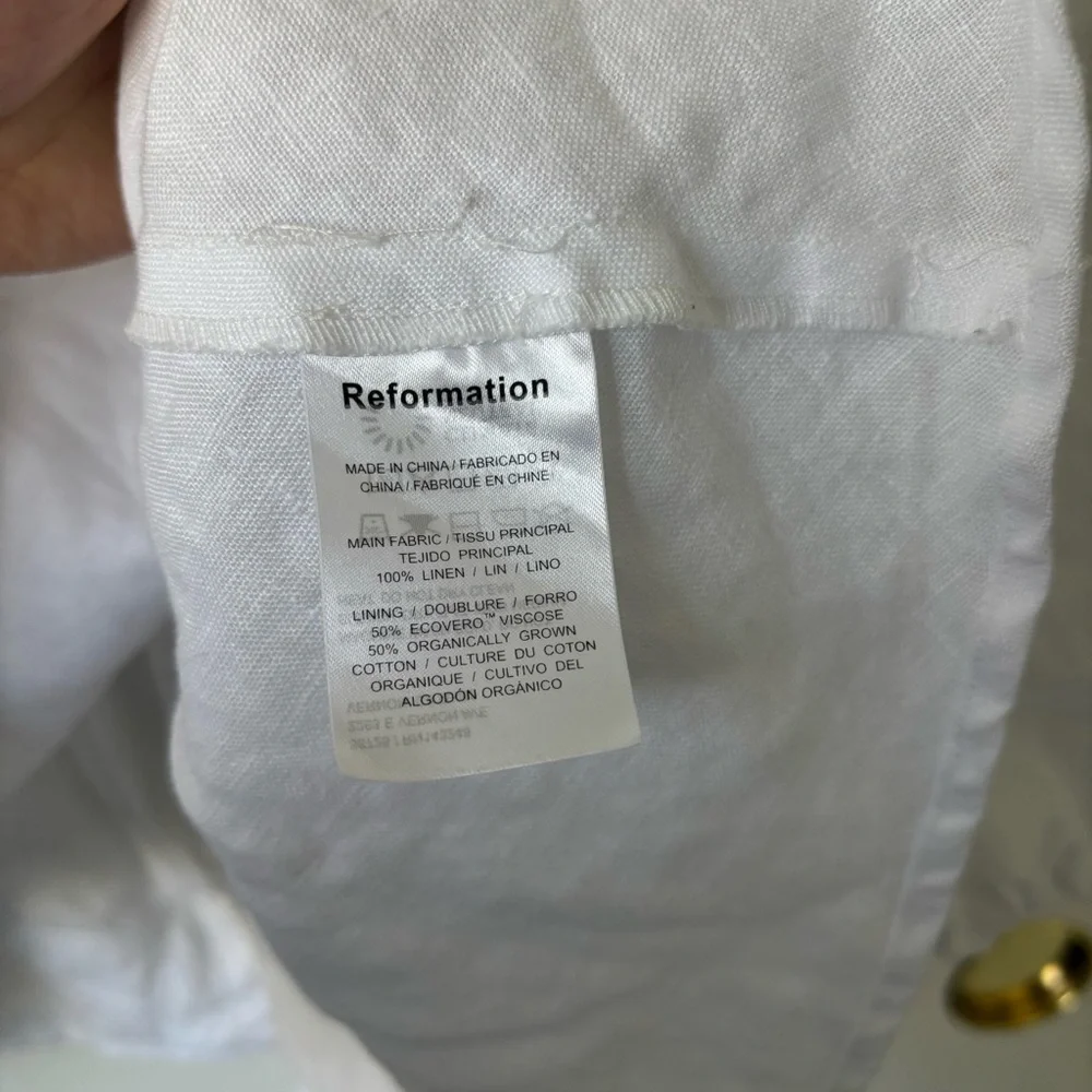 Reformation Abigail Linen White Puff Sleeve Blouse